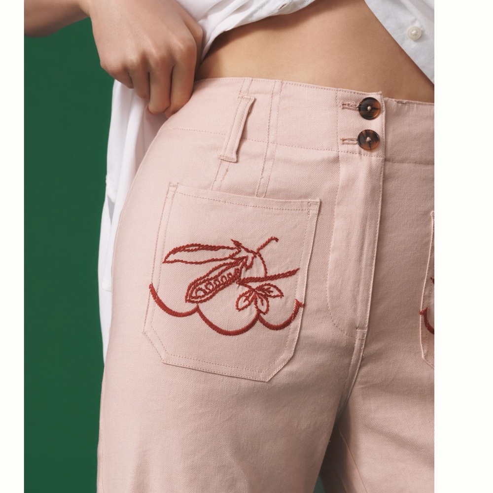 🥬🐇NWOT Anthropologie Maeve Junie Embroidered High-Rise Flare Pants 29 Bunny - Picture 2 of 15